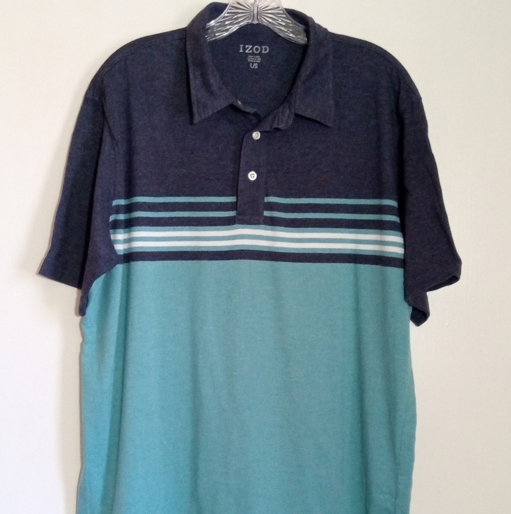 Izod blue striped polo shirt men size large GUC